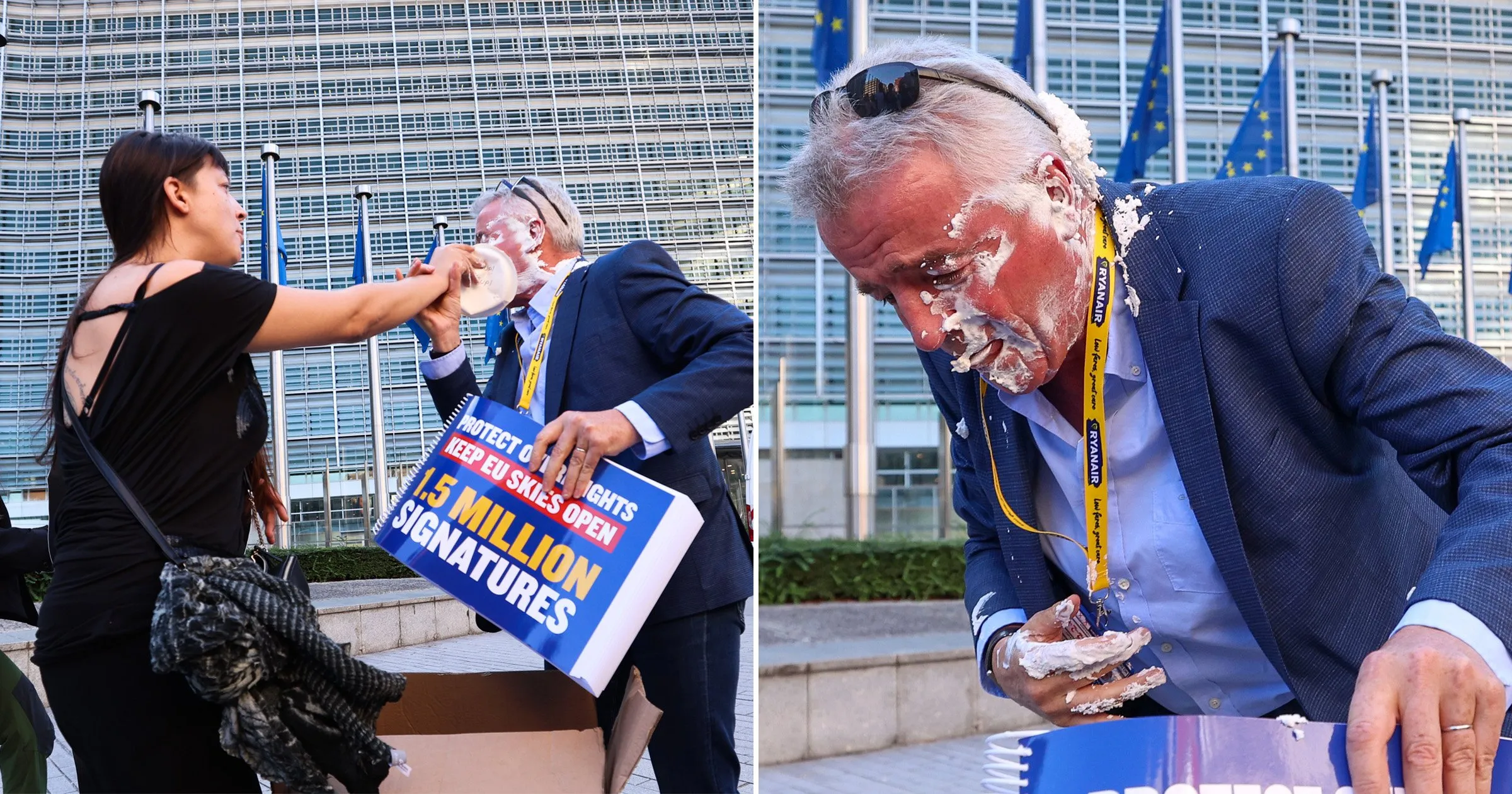 Climate Protesters Target Ryanair Boss with Cream Pies